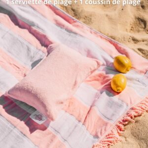 coffret serviette et coussin de plage cadeau ideal pour la reunion